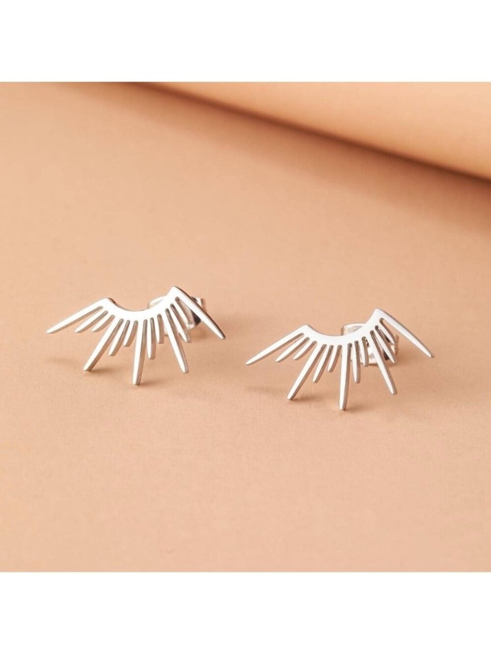 Silver Plated Stainless Steel Half Circle Sun Stud Earrings Minimalist Celestial
